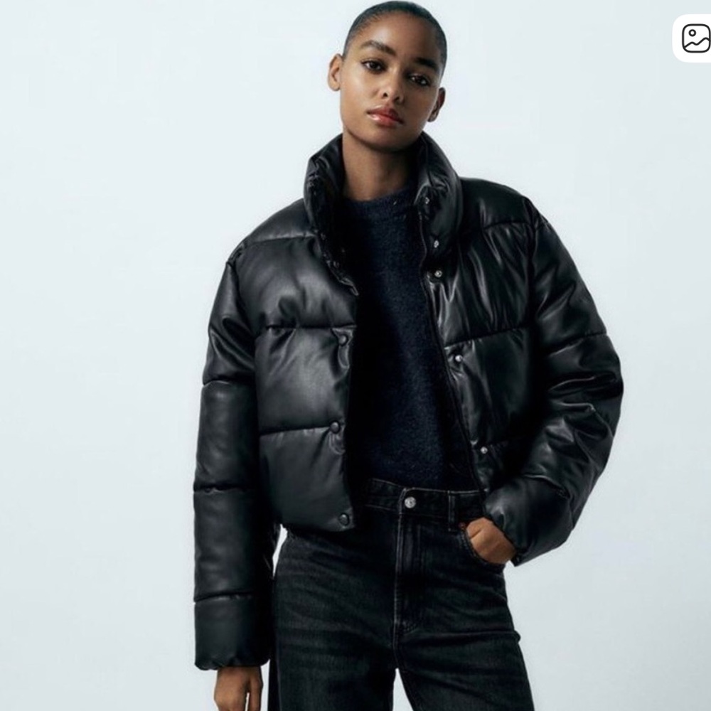 Zara leather puffer jacket